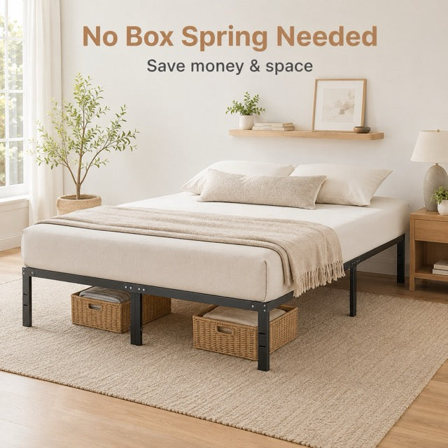 Heavy Duty Metal Bed Frame with Steel Slat Support