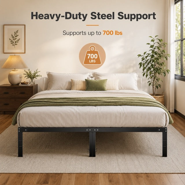 Heavy Duty Metal Bed Frame with Steel Slat Support