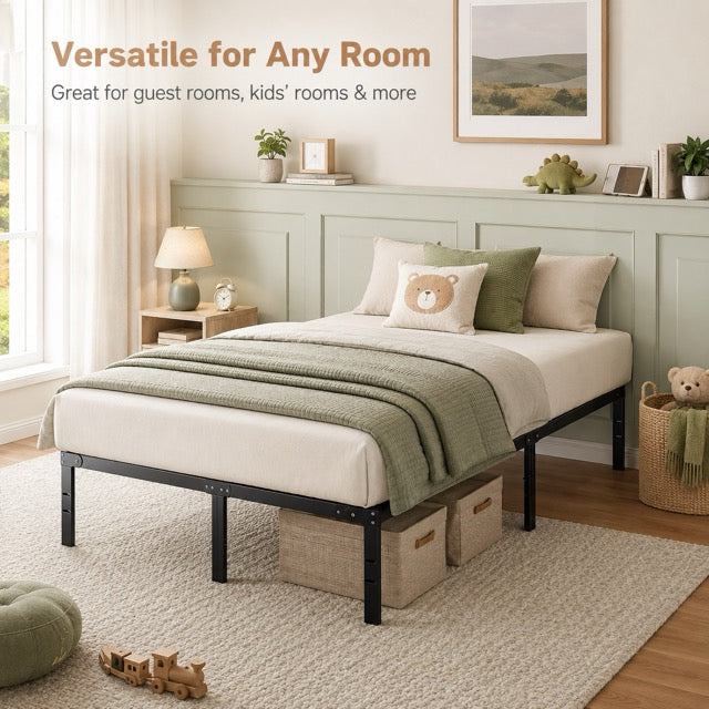 Heavy Duty Metal Bed Frame with Steel Slat Support