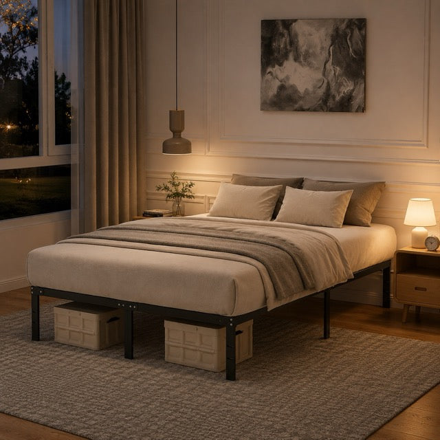 Heavy Duty Metal Bed Frame with Steel Slat Support