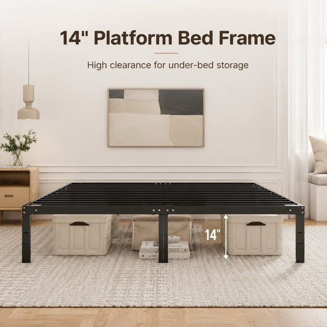Heavy Duty Metal Bed Frame with Steel Slat Support