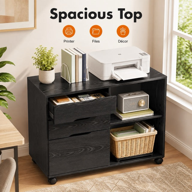 3-Drawer Rolling Filing Cabinet with Printer Stand, Mobile Office Storage Cabinet on Wheels with Locking Casters