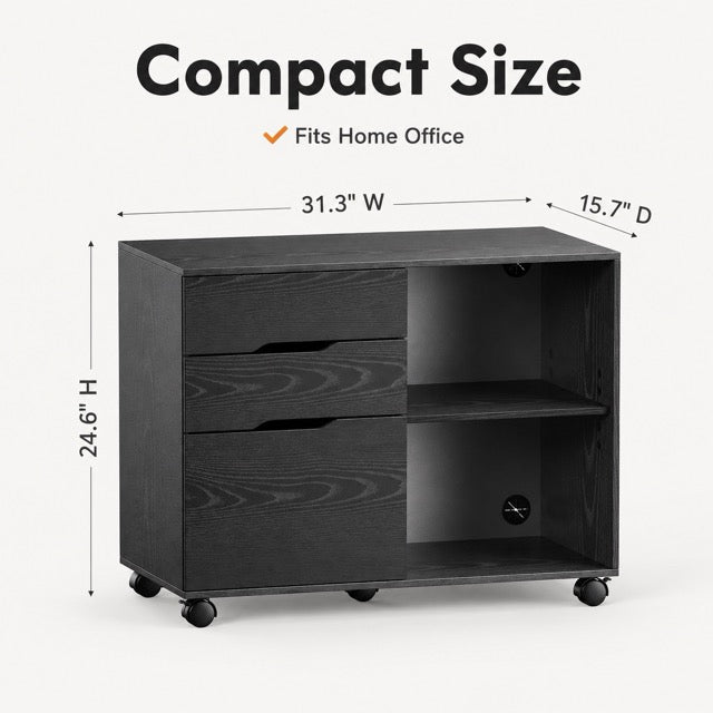 3-Drawer Rolling Filing Cabinet with Printer Stand, Mobile Office Storage Cabinet on Wheels with Locking Casters