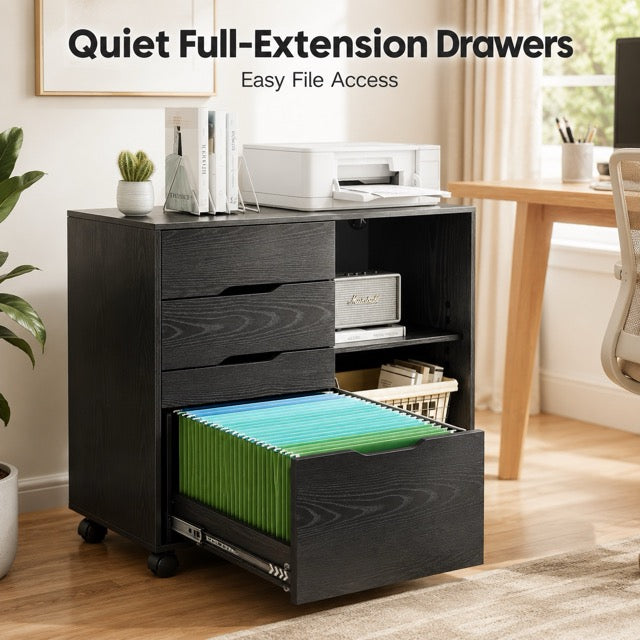 3-Drawer Rolling Filing Cabinet with Printer Stand, Mobile Office Storage Cabinet on Wheels with Locking Casters