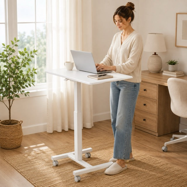 Adjustable Height Rolling Laptop Desk – Mobile Sit-Stand Desk with Wheels