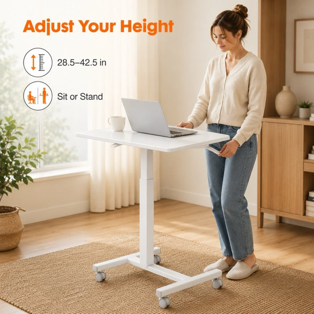 Adjustable Height Rolling Laptop Desk – Mobile Sit-Stand Desk with Wheels