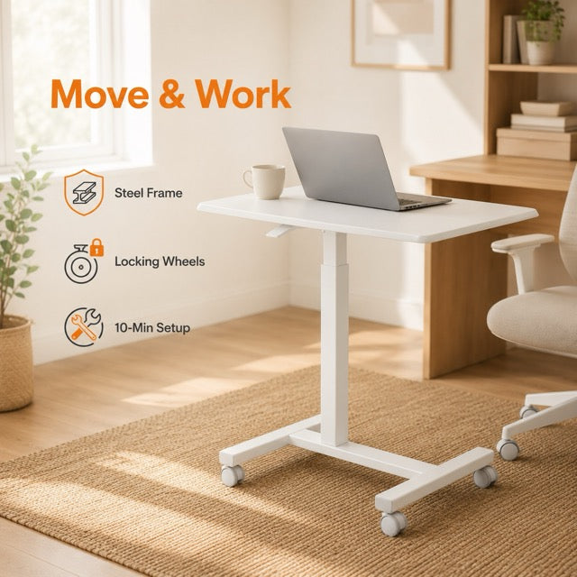 Adjustable Height Rolling Laptop Desk – Mobile Sit-Stand Desk with Wheels