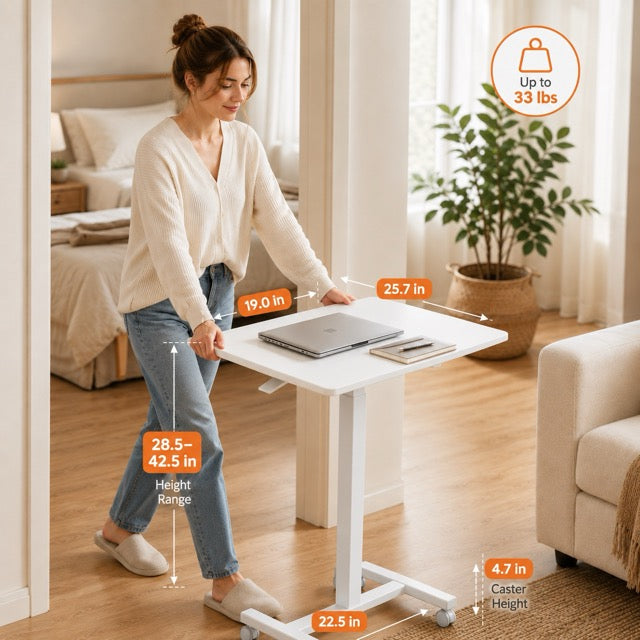 Adjustable Height Rolling Laptop Desk – Mobile Sit-Stand Desk with Wheels