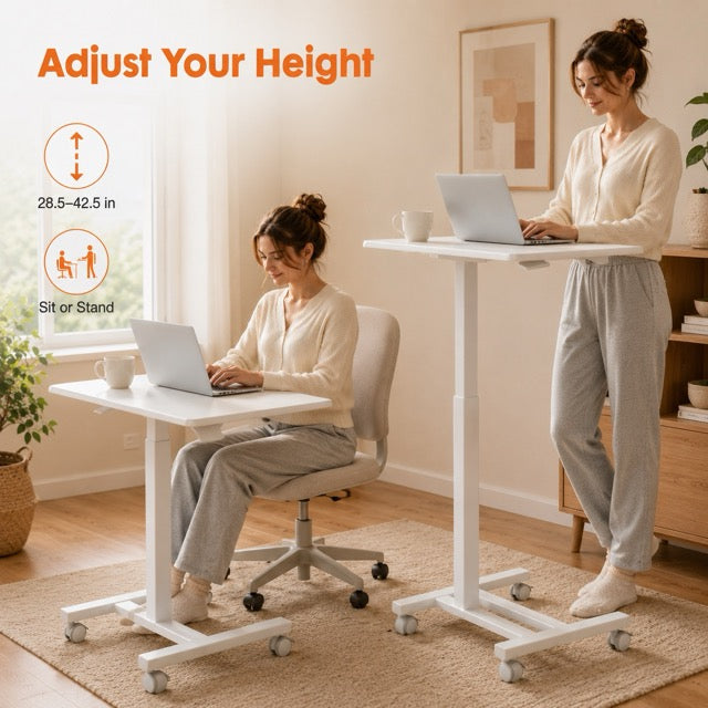 Adjustable Height Rolling Laptop Desk – Mobile Sit-Stand Desk with Wheels