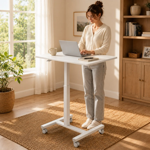 Adjustable Height Rolling Laptop Desk – Mobile Sit-Stand Desk with Wheels