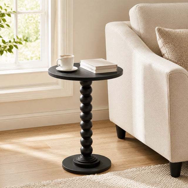 Round Side Table with Waterproof Top | Compact Wood Accent End Table for Sofa, Bedside & Small Spaces