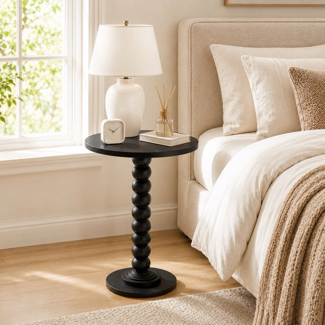 Round Side Table with Waterproof Top | Compact Wood Accent End Table for Sofa, Bedside & Small Spaces
