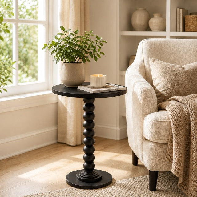 Round Side Table with Waterproof Top | Compact Wood Accent End Table for Sofa, Bedside & Small Spaces