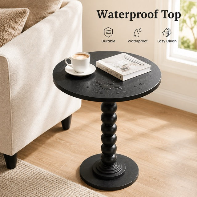 Round Side Table with Waterproof Top | Compact Wood Accent End Table for Sofa, Bedside & Small Spaces