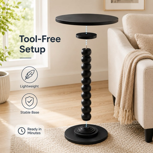 Round Side Table with Waterproof Top | Compact Wood Accent End Table for Sofa, Bedside & Small Spaces
