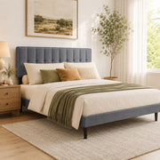 Fabric Upholstered Platform Bed Adjustable Headboard