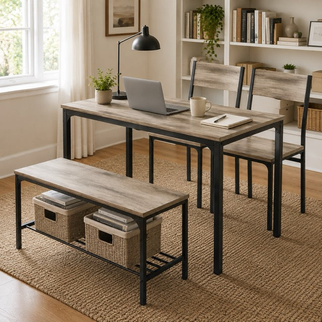 Dining Table Set for Small Spaces | 3 or 4-Piece with Storage Bench, Black & Gray