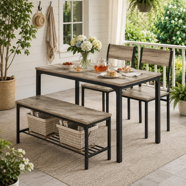 Dining Table Set for Small Spaces | 3 or 4-Piece with Storage Bench, Black & Gray