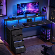 LED Computer Desk with Drawers and Charging