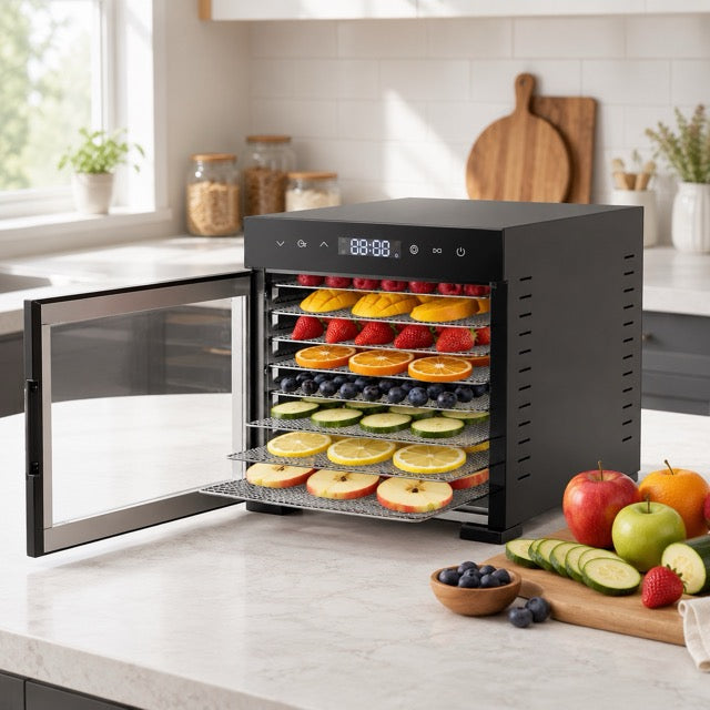 8-Tray Stainless Steel Food Dehydrator with Digital Touch Controls