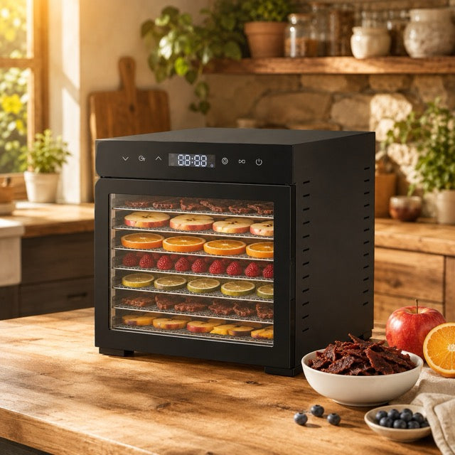 8-Tray Stainless Steel Food Dehydrator with Digital Touch Controls