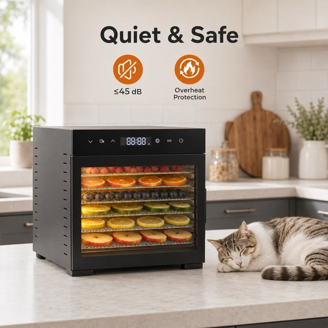 8-Tray Stainless Steel Food Dehydrator with Digital Touch Controls