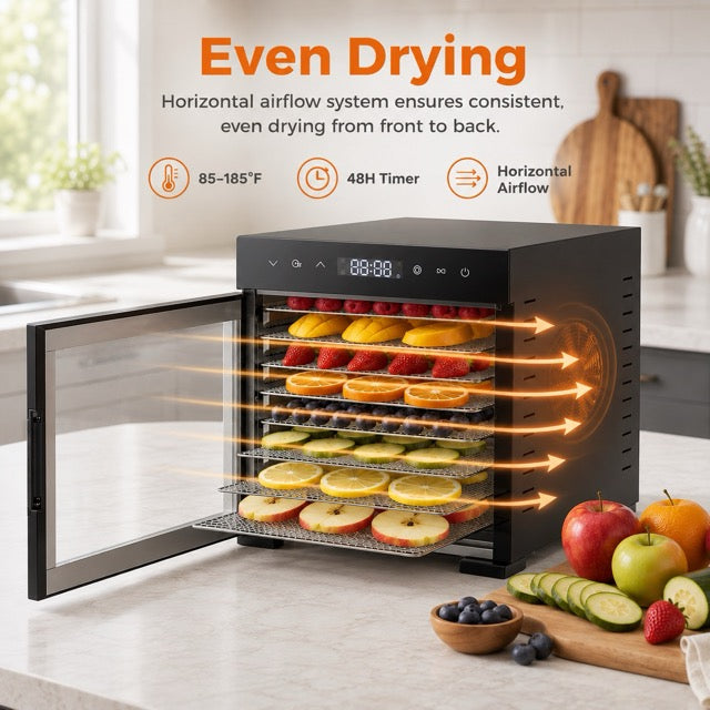 8-Tray Stainless Steel Food Dehydrator with Digital Touch Controls