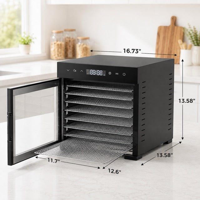 8-Tray Stainless Steel Food Dehydrator with Digital Touch Controls
