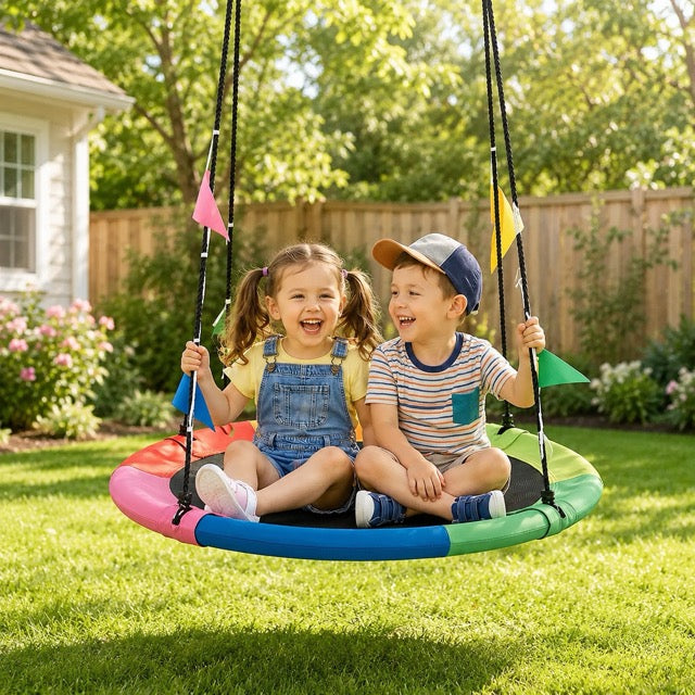 40" Kids Flying Saucer Swing with Detachable Flags – Heavy Duty Outdoor Tree Swing for Kids & Adults (440lbs Capacity, 600D Oxford Fabric)
