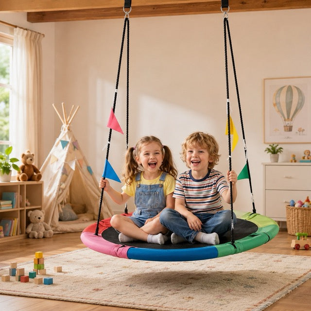 40" Kids Flying Saucer Swing with Detachable Flags – Heavy Duty Outdoor Tree Swing for Kids & Adults (440lbs Capacity, 600D Oxford Fabric)