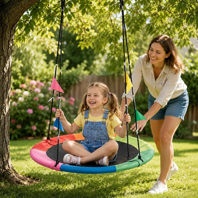 40" Kids Flying Saucer Swing with Detachable Flags – Heavy Duty Outdoor Tree Swing for Kids & Adults (440lbs Capacity, 600D Oxford Fabric)