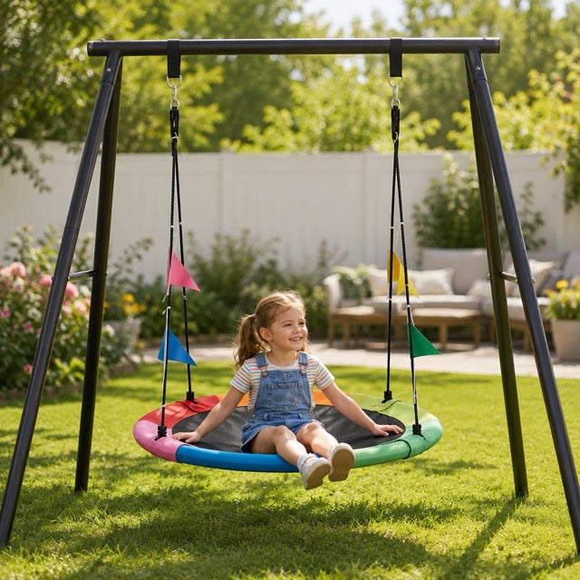 40" Kids Flying Saucer Swing with Detachable Flags – Heavy Duty Outdoor Tree Swing for Kids & Adults (440lbs Capacity, 600D Oxford Fabric)