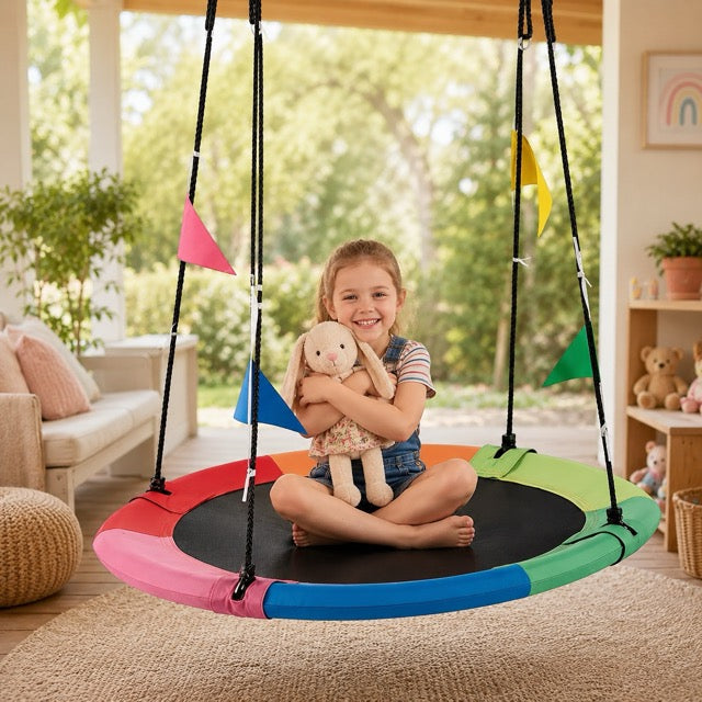 40" Kids Flying Saucer Swing with Detachable Flags – Heavy Duty Outdoor Tree Swing for Kids & Adults (440lbs Capacity, 600D Oxford Fabric)