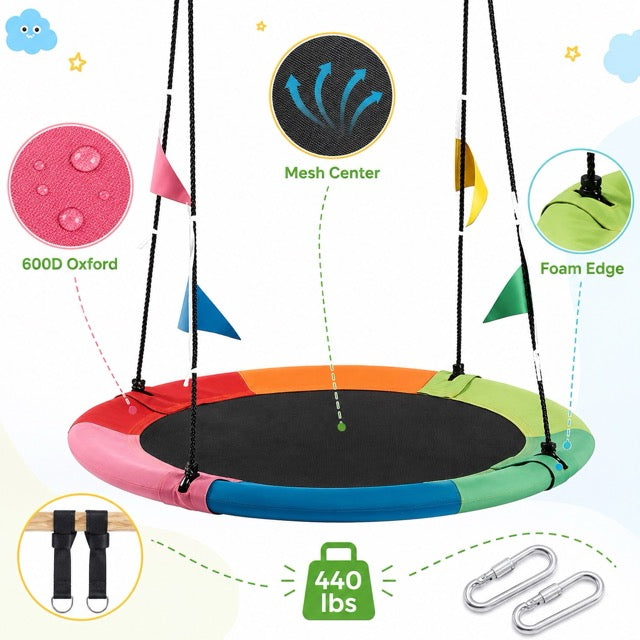 40" Kids Flying Saucer Swing with Detachable Flags – Heavy Duty Outdoor Tree Swing for Kids & Adults (440lbs Capacity, 600D Oxford Fabric)