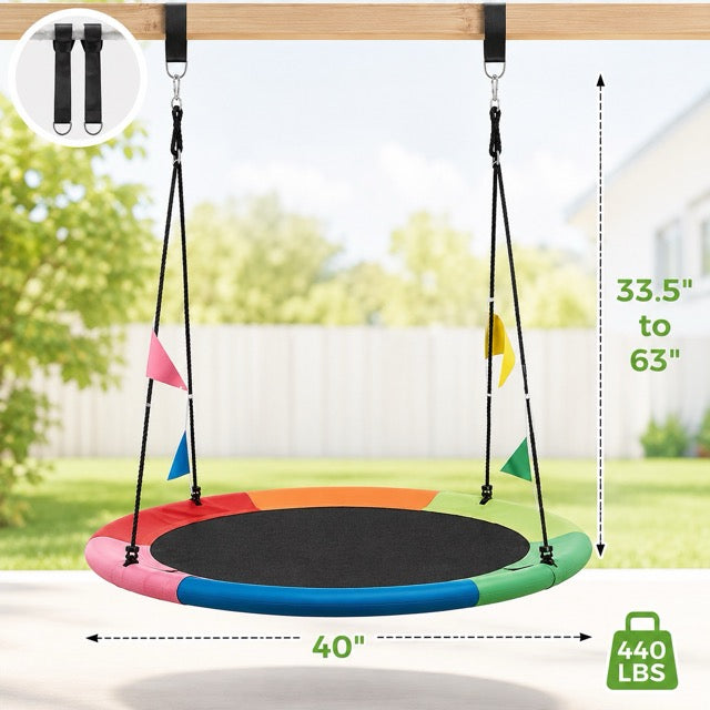 40" Kids Flying Saucer Swing with Detachable Flags – Heavy Duty Outdoor Tree Swing for Kids & Adults (440lbs Capacity, 600D Oxford Fabric)