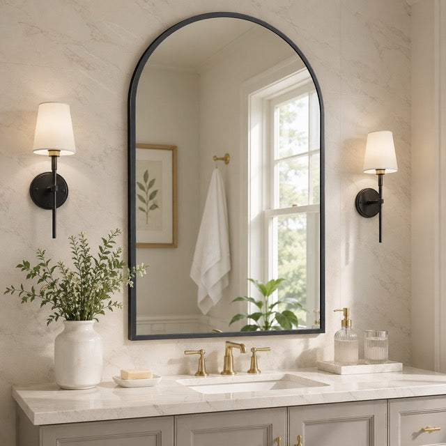 Arched Metal Frame Wall Mirror – Vanity Mirror for Bathroom, Bedroom & Entryway