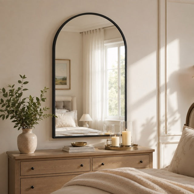 Arched Metal Frame Wall Mirror – Vanity Mirror for Bathroom, Bedroom & Entryway