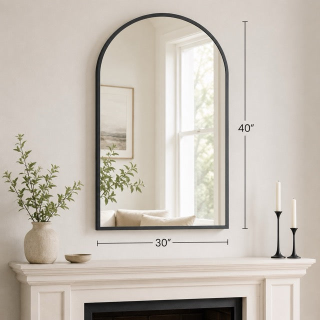 Arched Metal Frame Wall Mirror – Vanity Mirror for Bathroom, Bedroom & Entryway