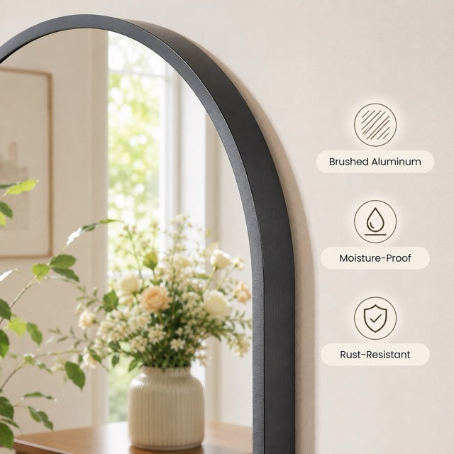 Arched Metal Frame Wall Mirror – Vanity Mirror for Bathroom, Bedroom & Entryway