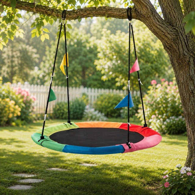 40" Kids Flying Saucer Swing with Detachable Flags – Heavy Duty Outdoor Tree Swing for Kids & Adults (440lbs Capacity, 600D Oxford Fabric)