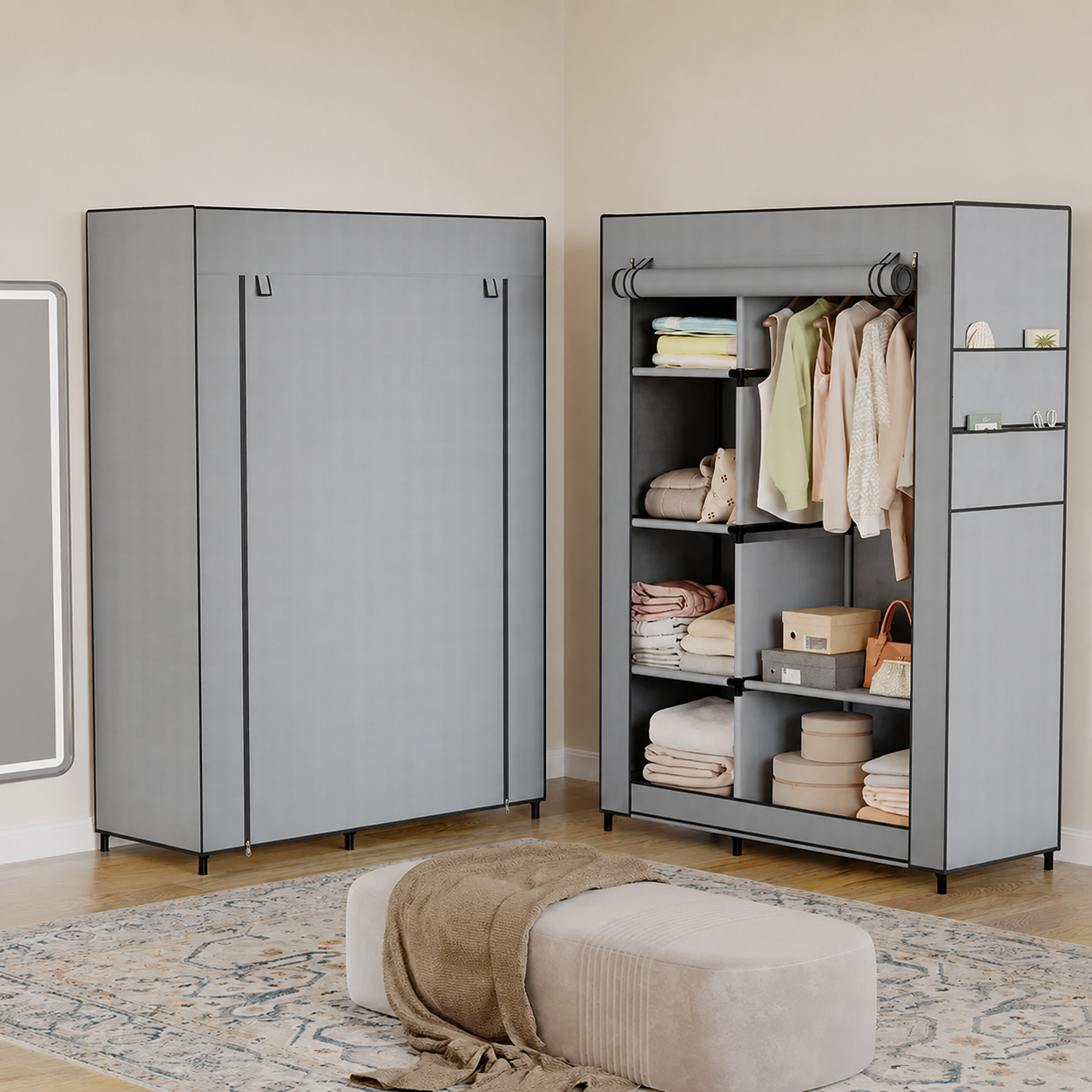 Portable Wardrobe with Dustproof Cover