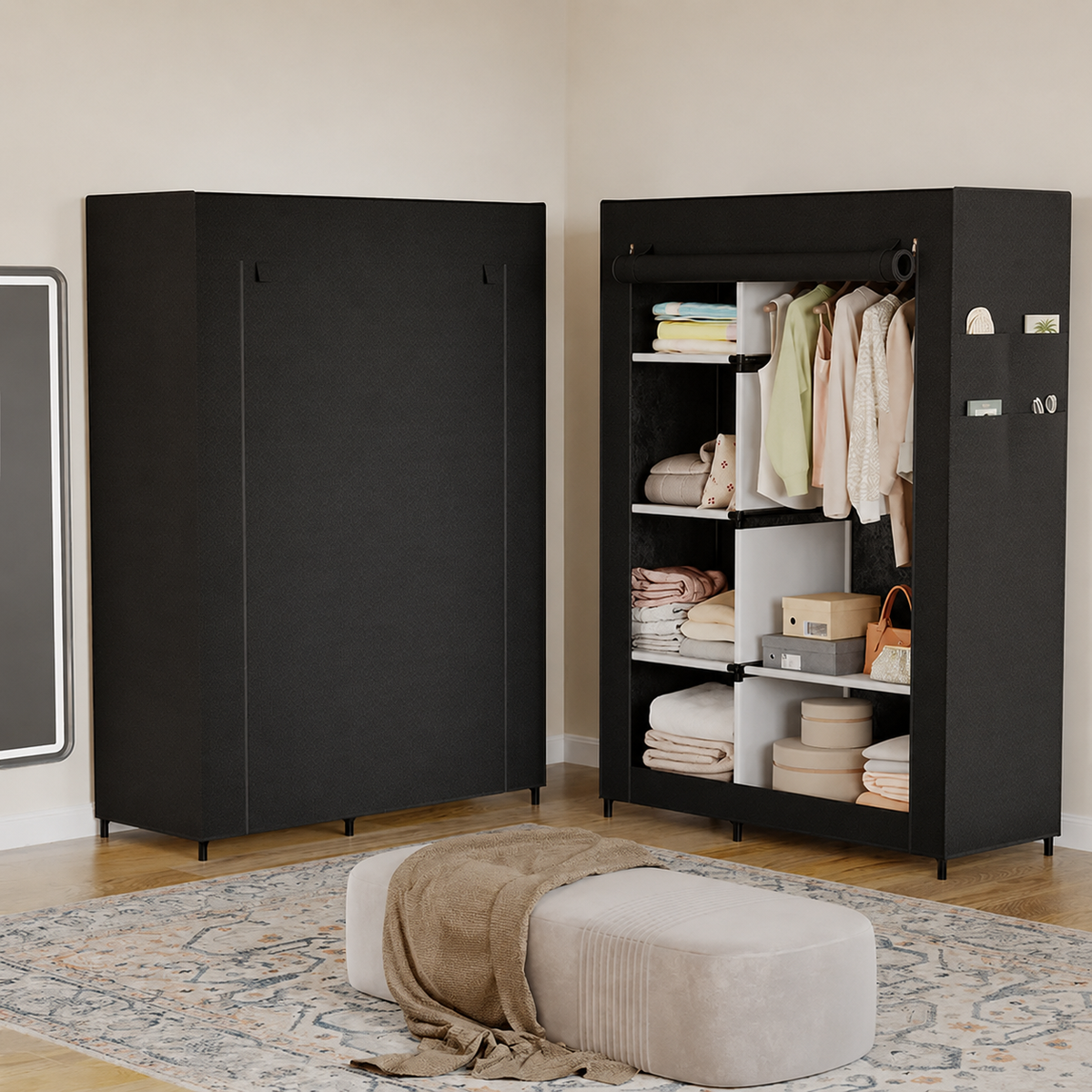 Portable Wardrobe with Dustproof Cover