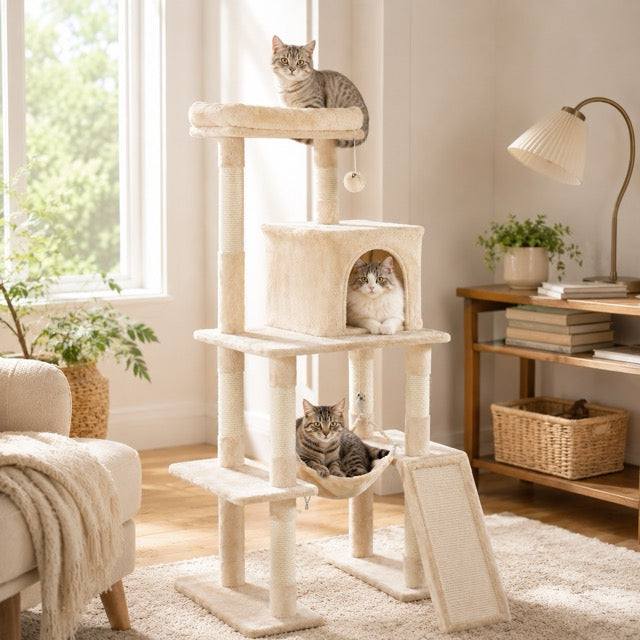 63 Inch Plush Multi-Level Cat Tree Tower