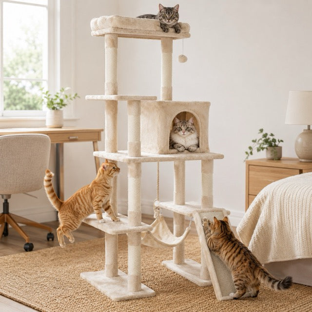 63 Inch Plush Multi-Level Cat Tree Tower