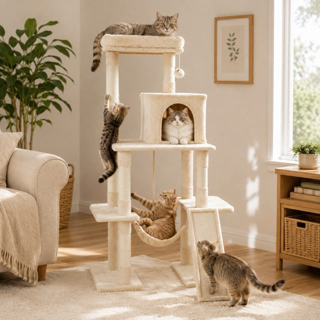 63 Inch Plush Multi-Level Cat Tree Tower