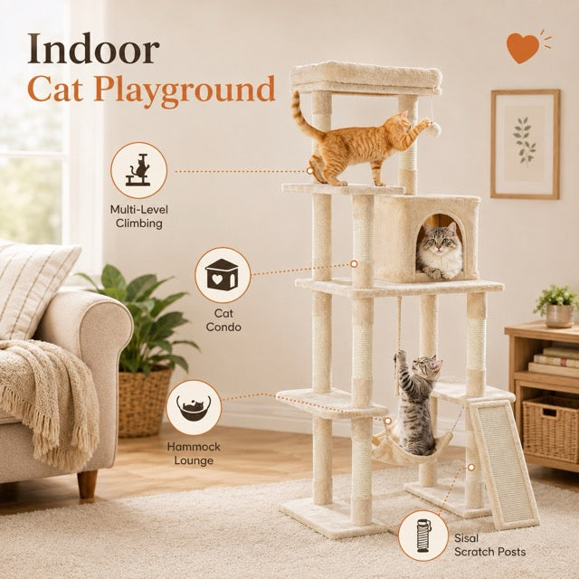 63 Inch Plush Multi-Level Cat Tree Tower