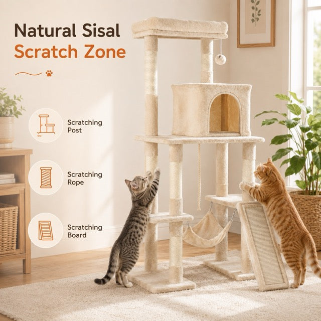 63 Inch Plush Multi-Level Cat Tree Tower