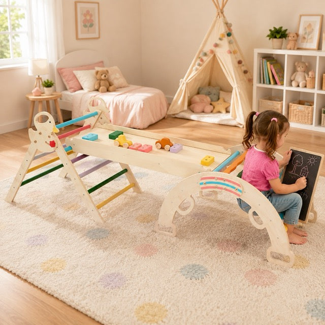 9-in-1 Foldable Wooden Montessori Climbing Playset