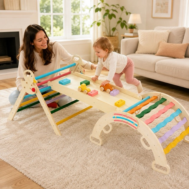 9-in-1 Foldable Wooden Montessori Climbing Playset