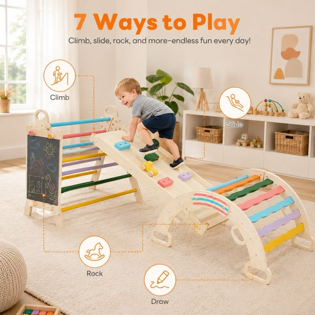 9-in-1 Foldable Wooden Montessori Climbing Playset